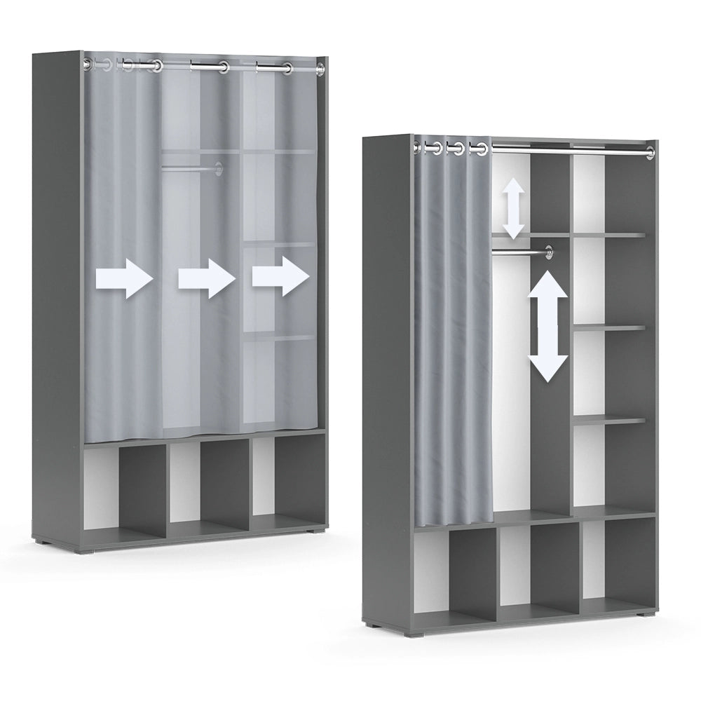 Vicco Armadio multifunzione Grigio 38 x 178.1 cm con appendiabiti a tenda