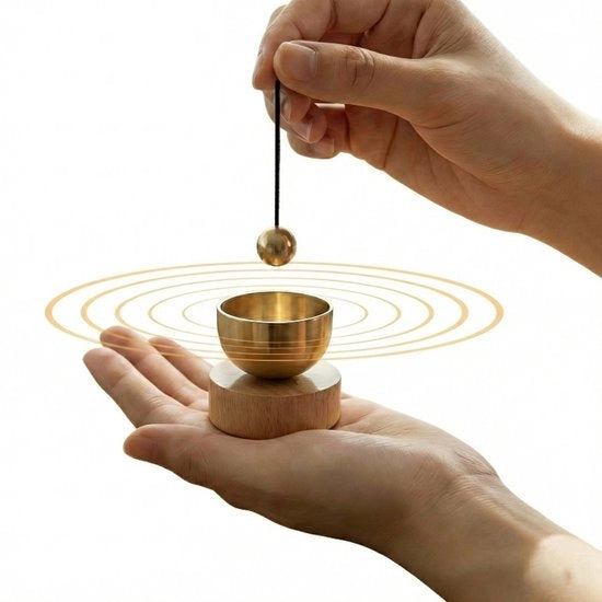 Scaletta di legno - set di gong da soffiare in ottone puro - yoga e meditazione - campanello di quercia