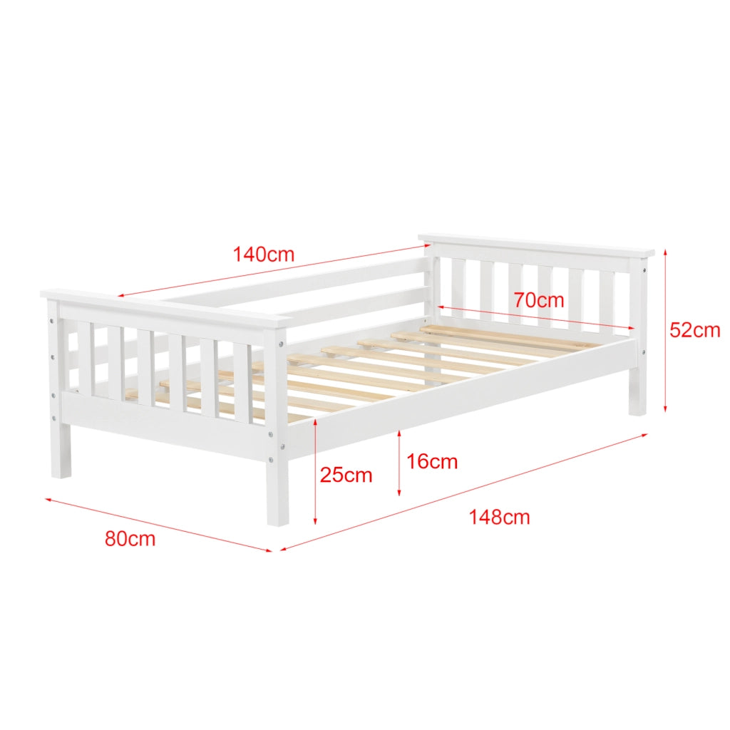 Letto per Bambino con Materasso Ipoallergenico a Schiuma Fredda 70x140 cm Letto di Design Moderno in Legno di Pino con Testiera e Pediera - Bianco
