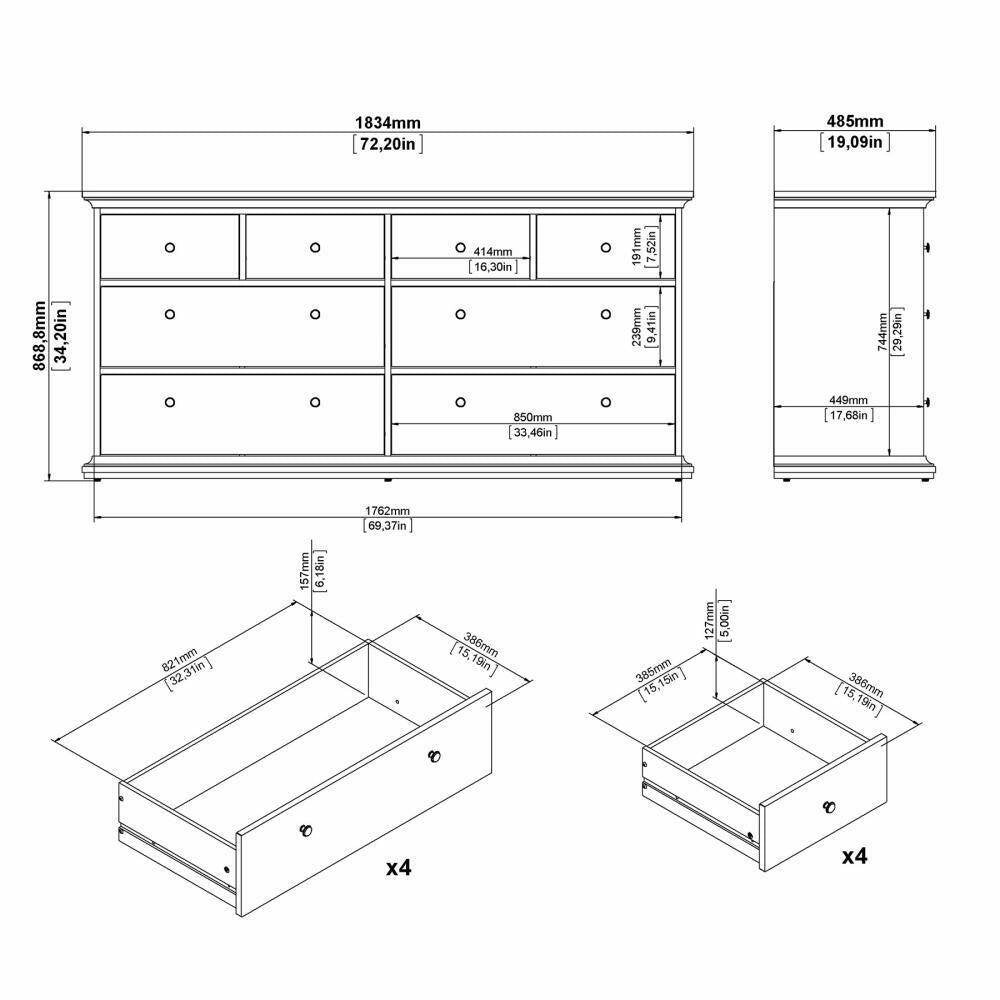 Cassettiera Asiagela, Settimino multiuso, Comò camera da letto, Mobile con cassetti, 183x49 h87 cm, Grigio
