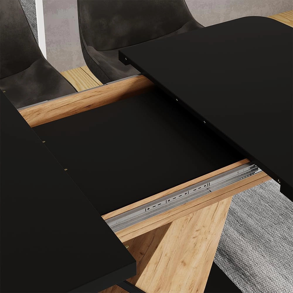 tavolo da pranzo allungabile Fenaro, Rovere nero/oro, 120 x 80 cm estensibile, estendibile fino a 160 cm con prolunga integrata