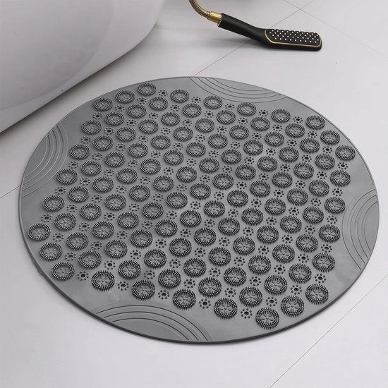 Mat di sicurezza antiscivolo per doccia 55 cm - Piastra di doccia rotonda con maniglie e fessure di scarico - Lavabile in lavastoviglie e BPA-free - Grigio