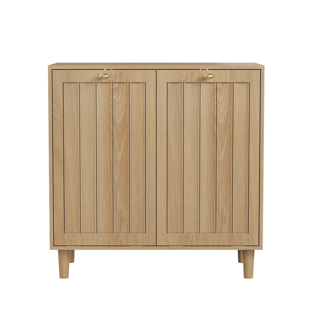 Mobile portasciugamani con 2 cesti rimovibili, finitura effetto rovere, struttura in MDF, per bagno e lavanderia