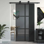 Porta Scorrevole Nera 102,5x205 cm Vetro Temperato e Alluminio 155215