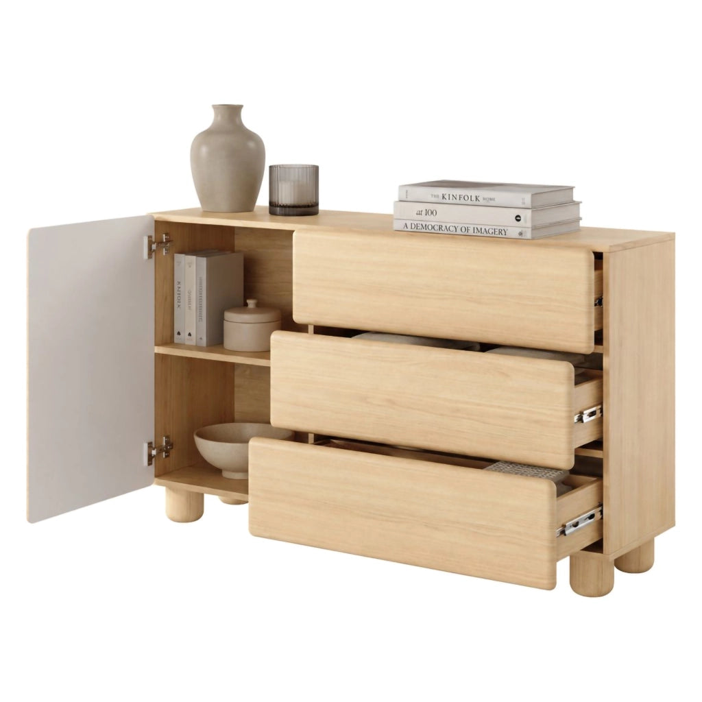 Madia Hanerito, Credenza 3 Cassetti, 130x38x80h cm Marrone Rovere