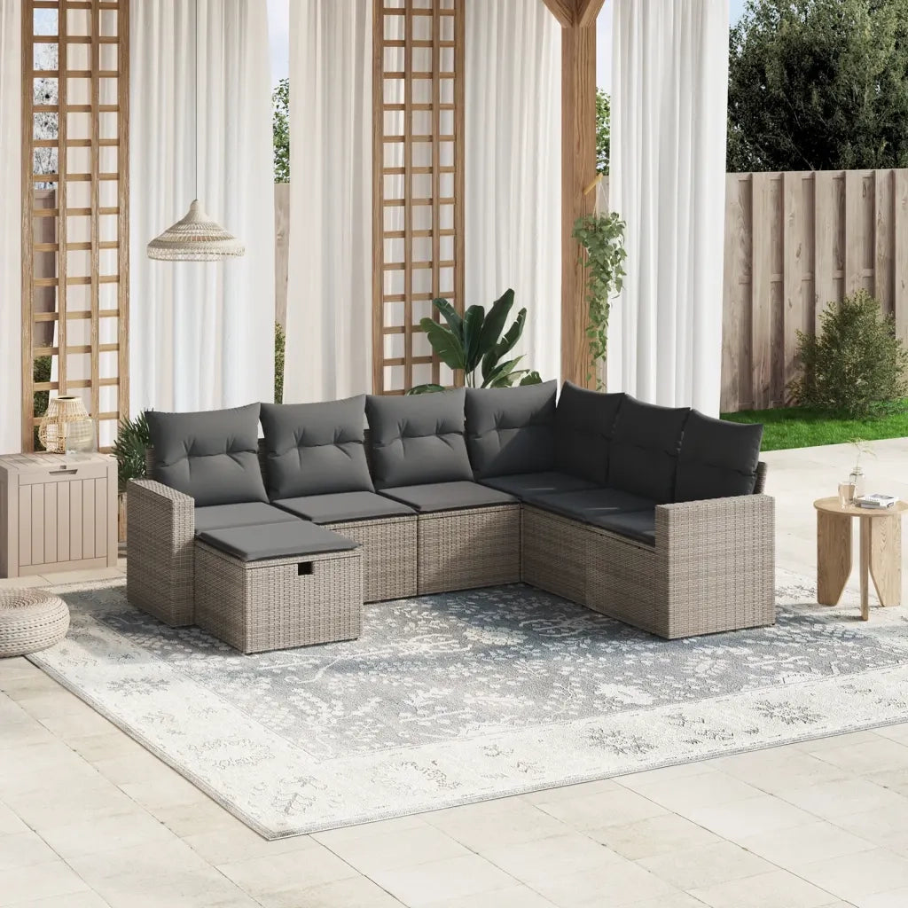 Set Divani da Giardino 7 pz con Cuscini Grigio in Polyrattan 3263526