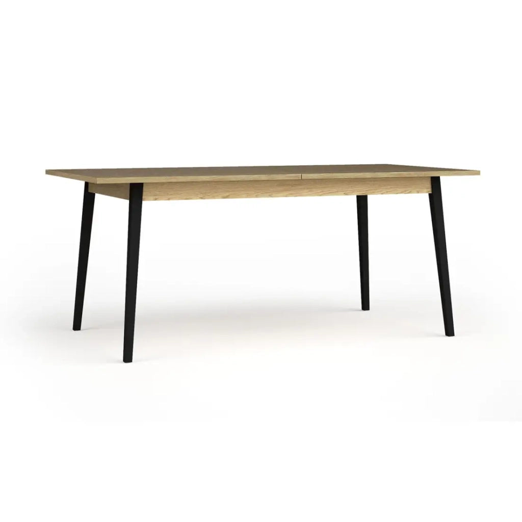 Tavolo allungabile MONDO – Piano in rovere e gambe nere – 160 a 200 cm – Gambe inclinate in metallo
