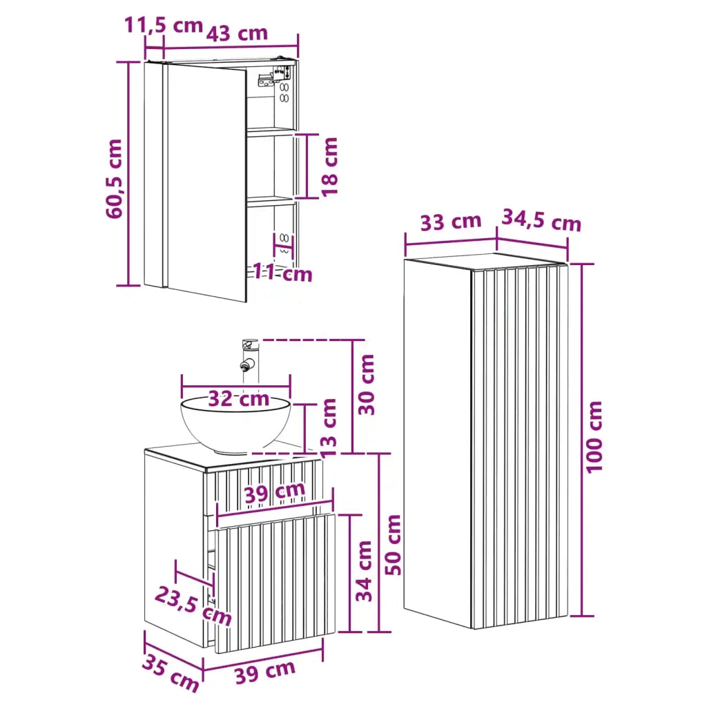 Set di mobili per il bagno 4 pcs Rovere Sonoma 3407473