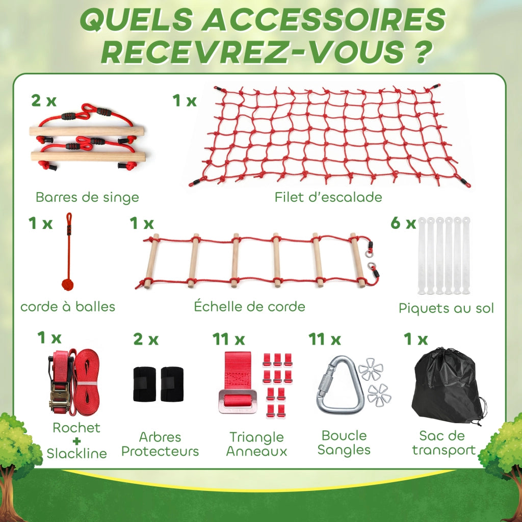 Percorso a ostacoli ninja per bambini ¨C zephmum ¨C 10 m, rosso