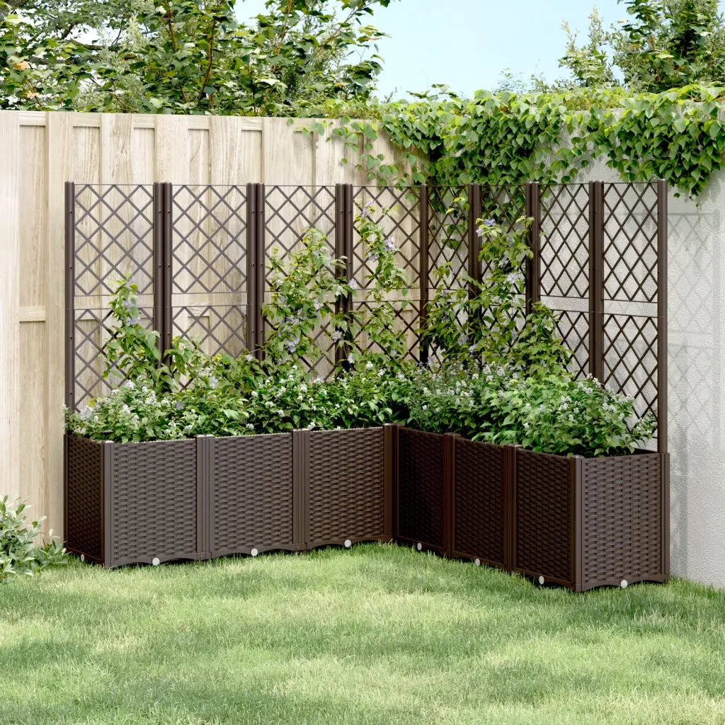 Fioriera | Cassetta per fiori | Vaso da Giardino con Traliccio Marrone 160x160x140 cm in PP