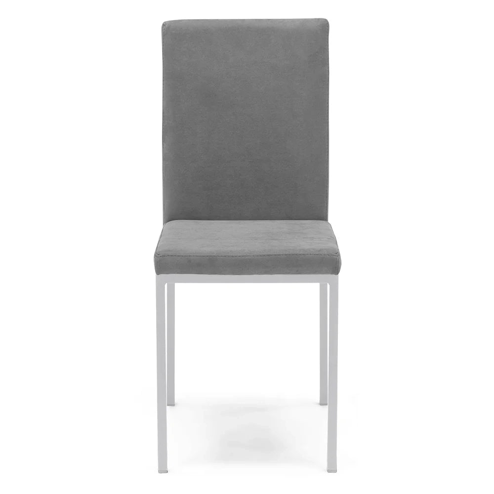 Set 2 sedie imbottite LICYA PLUS, ideale per sala da pranzo, soggiorno, ufficio, tessuto scamosciato colore Grigio con struttura Bianco Opaco, Design moderno