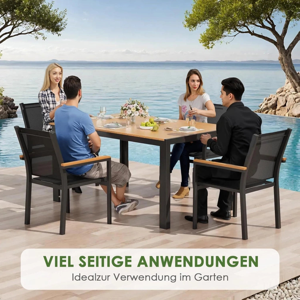 Tavolo da giardino grande, resistente alle intemperie, 140 x 90 x 75 cm, in alluminio, con piano in WPC, tavolo da pranzo rettangolare, per 6 persone, robusto giardino, terrazza, balcone