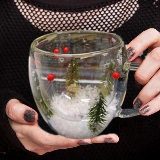 Collezione di Natale alberi di pino - Tazza a doppia parete per la pausa invernale - Ufficio e caffetteria - Utilizzo domestico .
