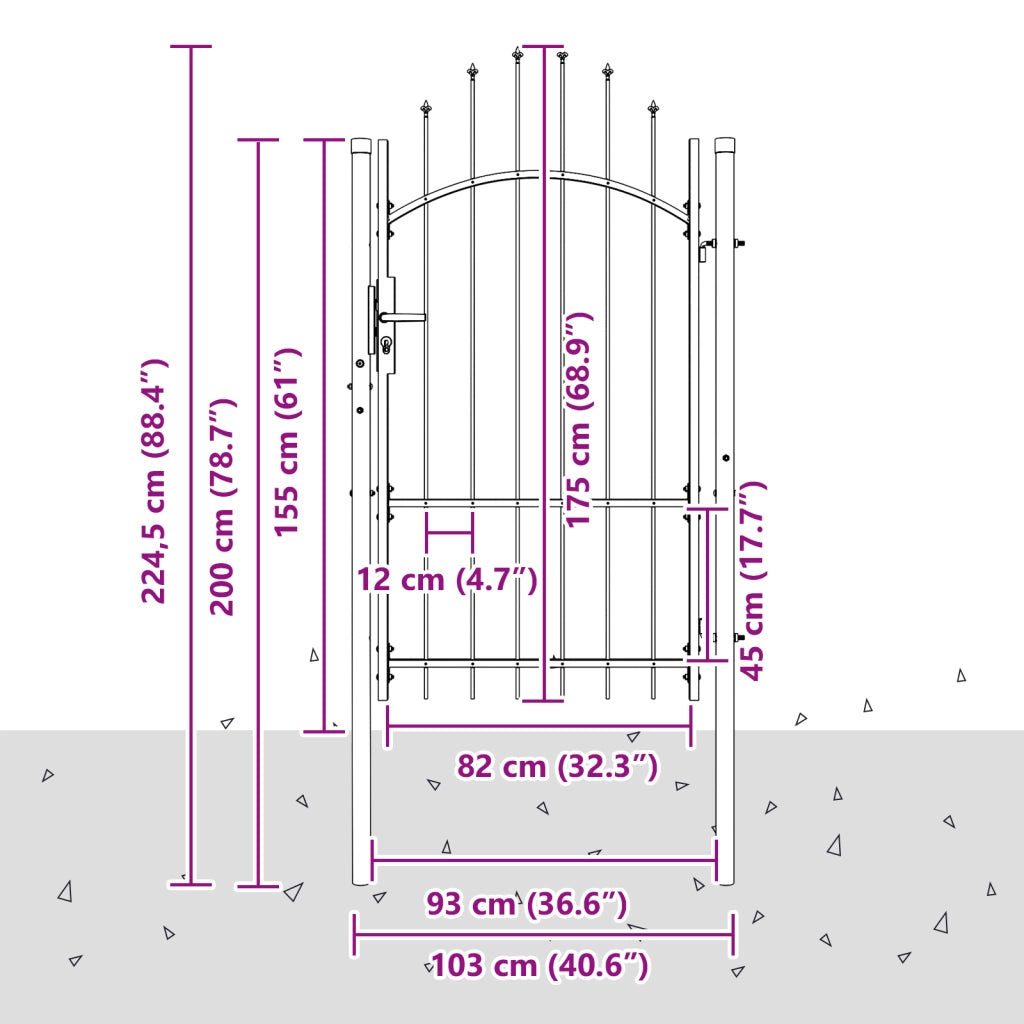 vidaXL Cancello da giardino con blocco Grigio 100 x 175 cm Acciaio