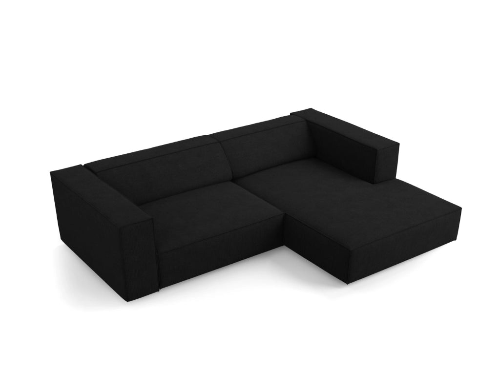 Cosmopolitan Design - Divano angolare destro "Arendal" 3 posti in ciniglia con effetto a coste nero 