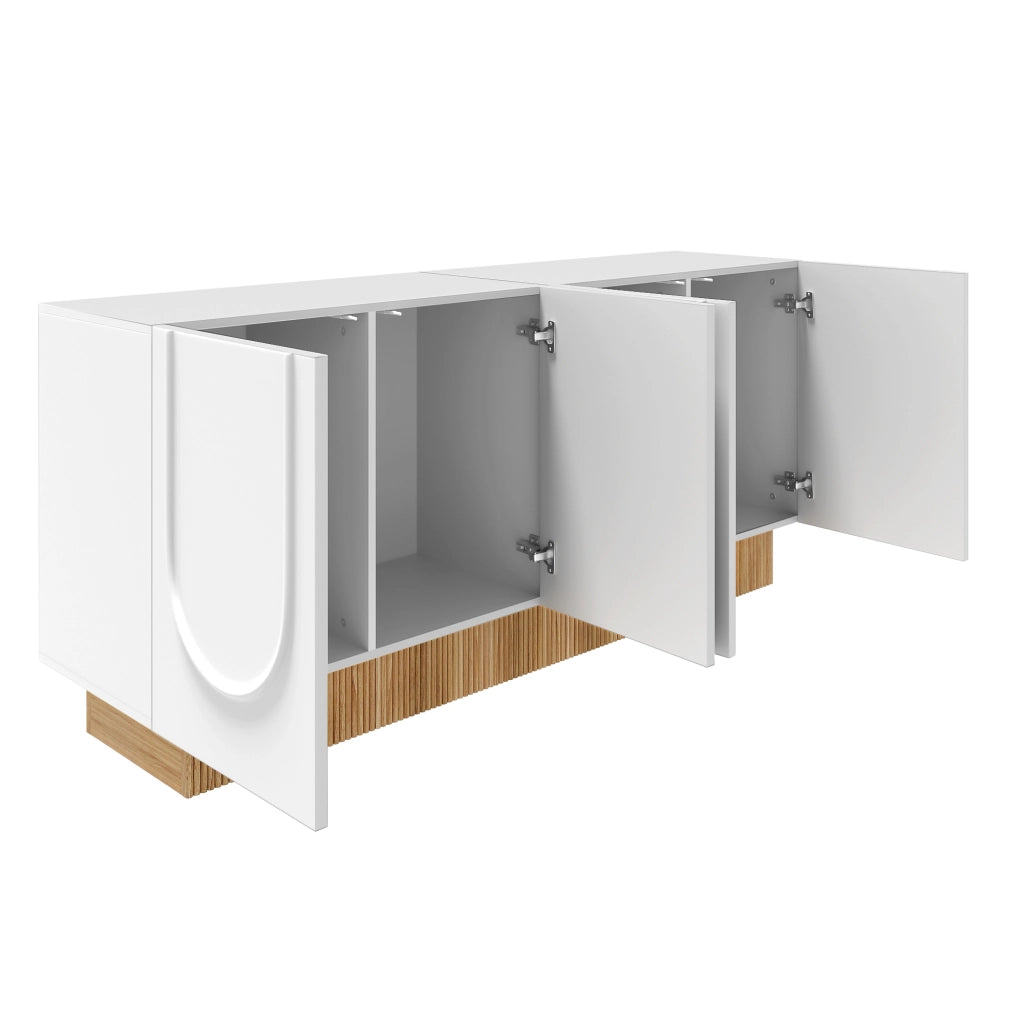 Credenza con 4 Ante; Rilievo a U; 4 Scomparti; Finitura Opaca; Stile Moderno; in Pannello Truciolare; 160??38??75 cm; Bianco Legno