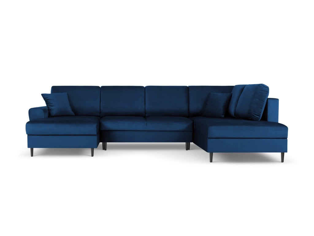 Cosmopolitan Design - Divano panoramico convertibile destro con contenitore "Kyoto" 7 posti in velluto blu reale 