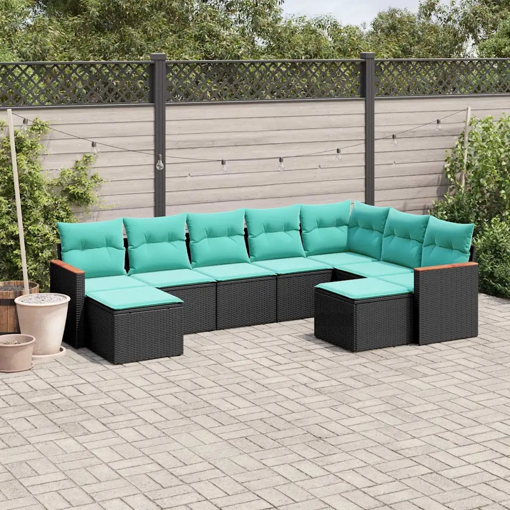 Set Divani da Giardino 9 pz con Cuscini Nero in Polyrattan 3226540