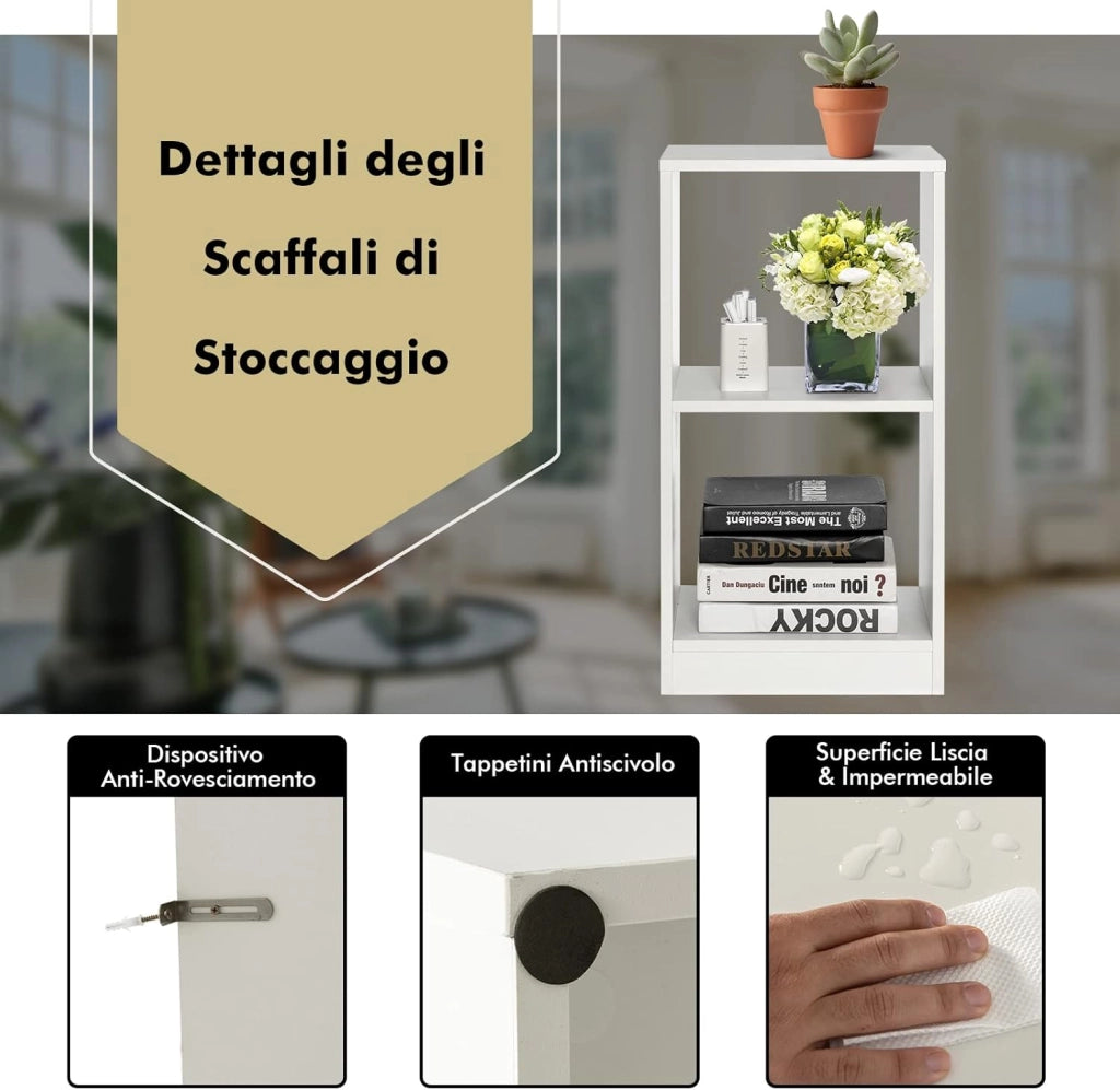 COSTWAY Set di Librerie a 2 Pezzi, Libreria in Legno a 2 Livelli, Scaffale Espositivo con Dispositivo Antiribaltamento, Scaffale Multifunzionale per Soggiorno Studio Ufficio, 38x33x72,5 cm