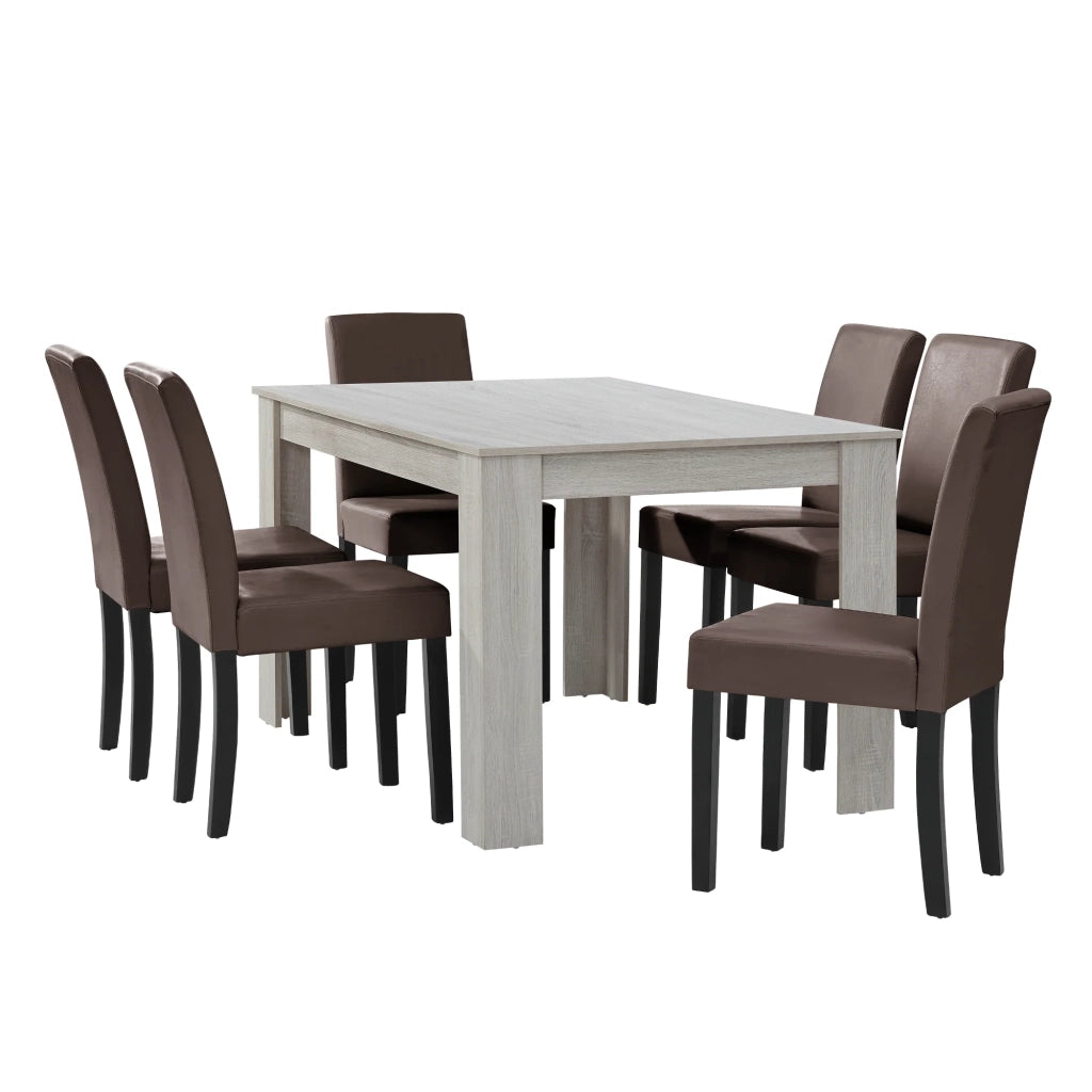 Tavolo da pranzo con 6 sedie marroni 140 x 90 cm marrone 03_0004038