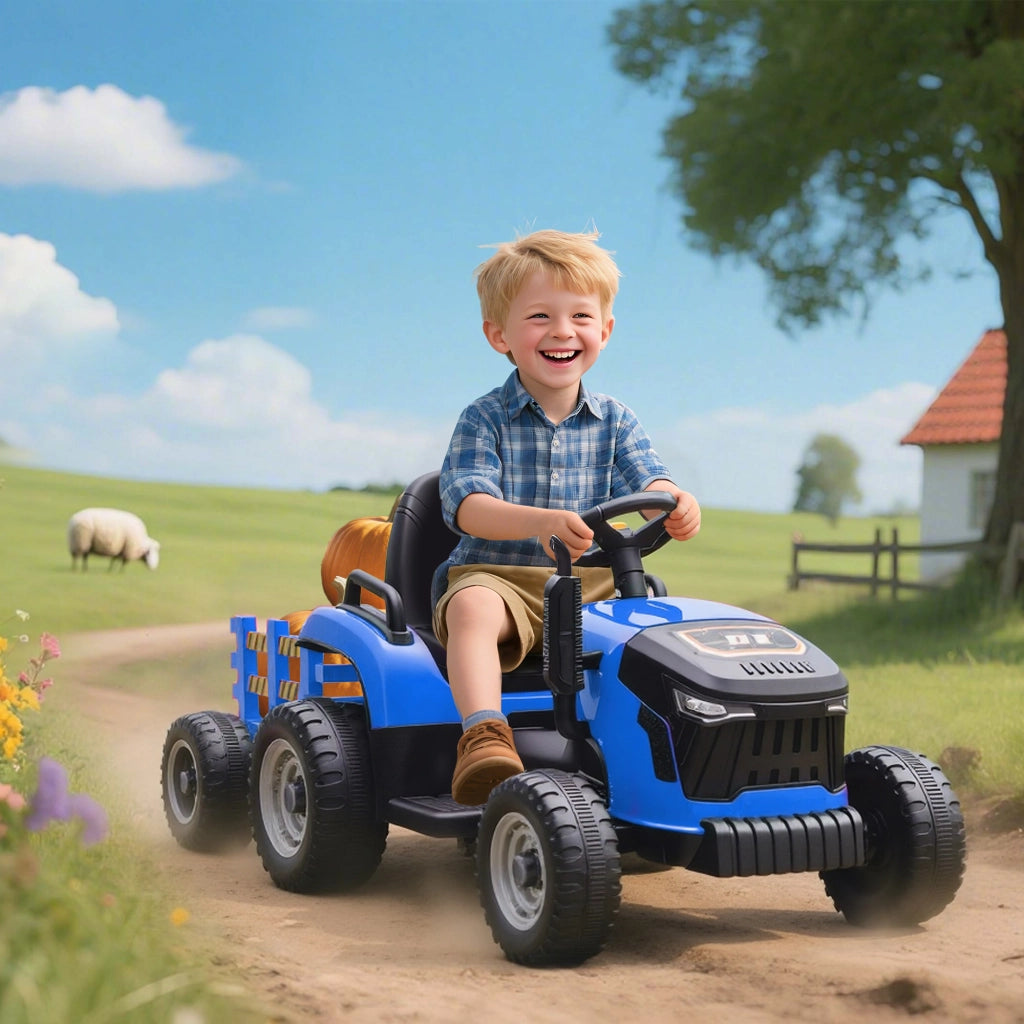 Tracteur elettrico per bambini con rimorchio ¨C zephmum ¨C blu 139x58x55cm