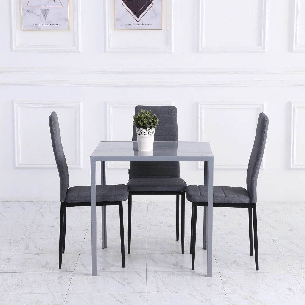 Tavolo Quadrato 75x75x75 cm in Metallo e Vetro Temperato Grigio