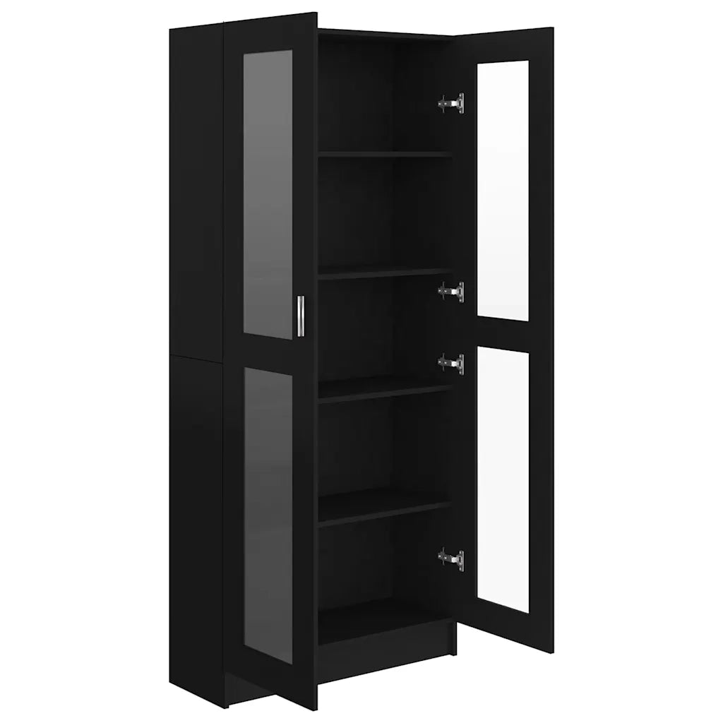 Armadietto con Vetrina Nero 82,5x30,5x185,5 cm in Truciolato