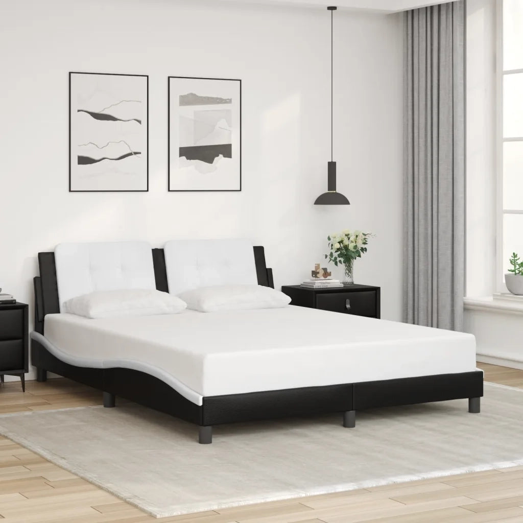 Giroletto con Luce LED Nero e Bianco 160x200 cm in Similpelle