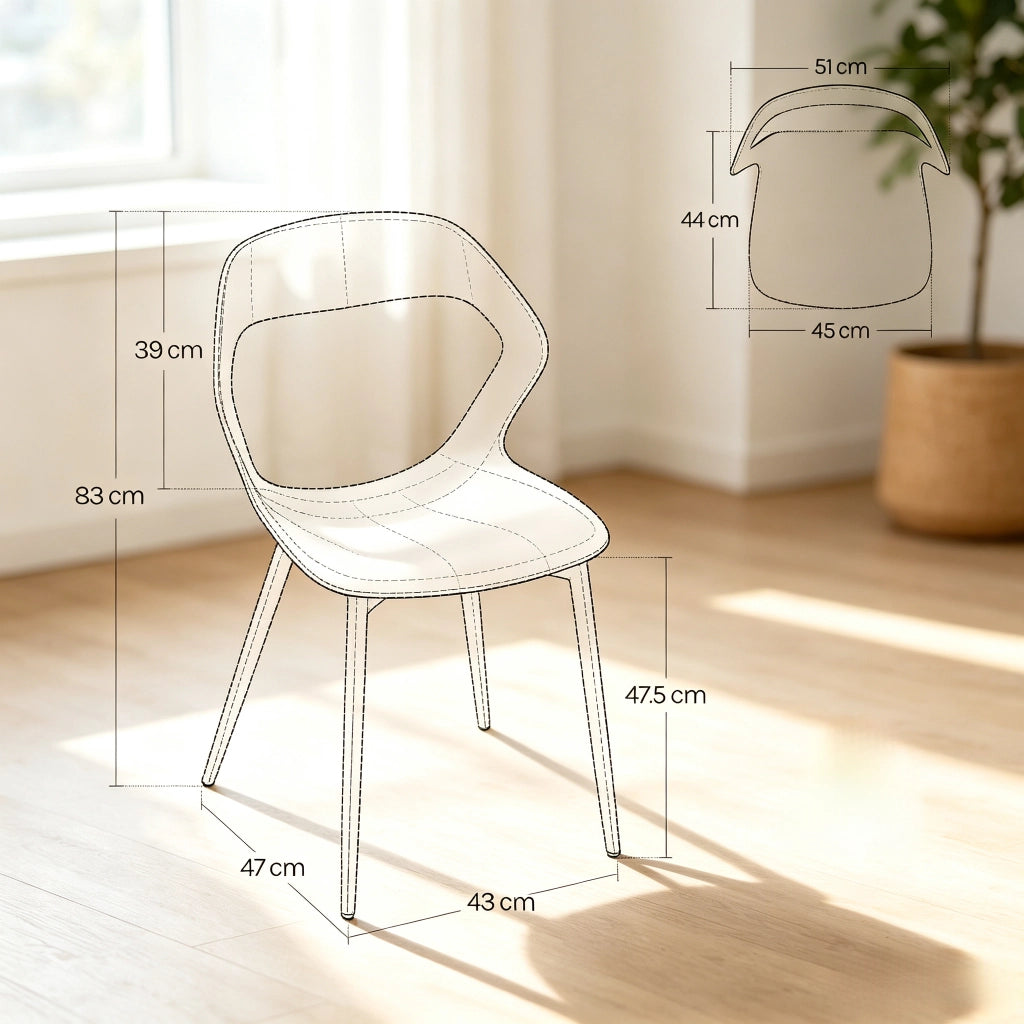 Set di sedie da pranzo a 4 posti in pp e metallo bianco con schienale ergonomico e struttura stabile 51 × 44 × 83 cm