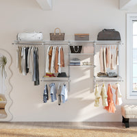 Sistema di organizzazione e stoccaggio armadi con asta pendente, Scaffali e aste per armadio a parete per camera da letto Bianco-Appendiabiti