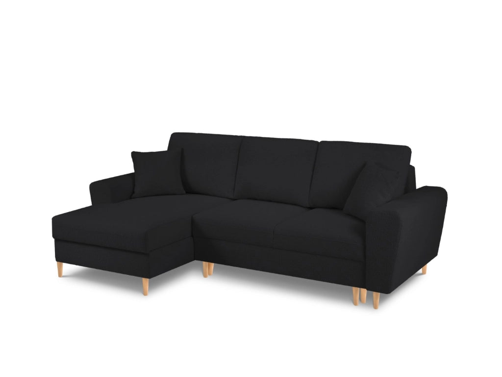 Cosmopolitan Design - Divano convertibile angolare sinistro con contenitore "Kyoto" 4 posti in bouclé nero 