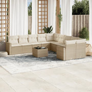 Set Divani da Giardino 11 pz con Cuscini Beige in Polyrattan 3251855