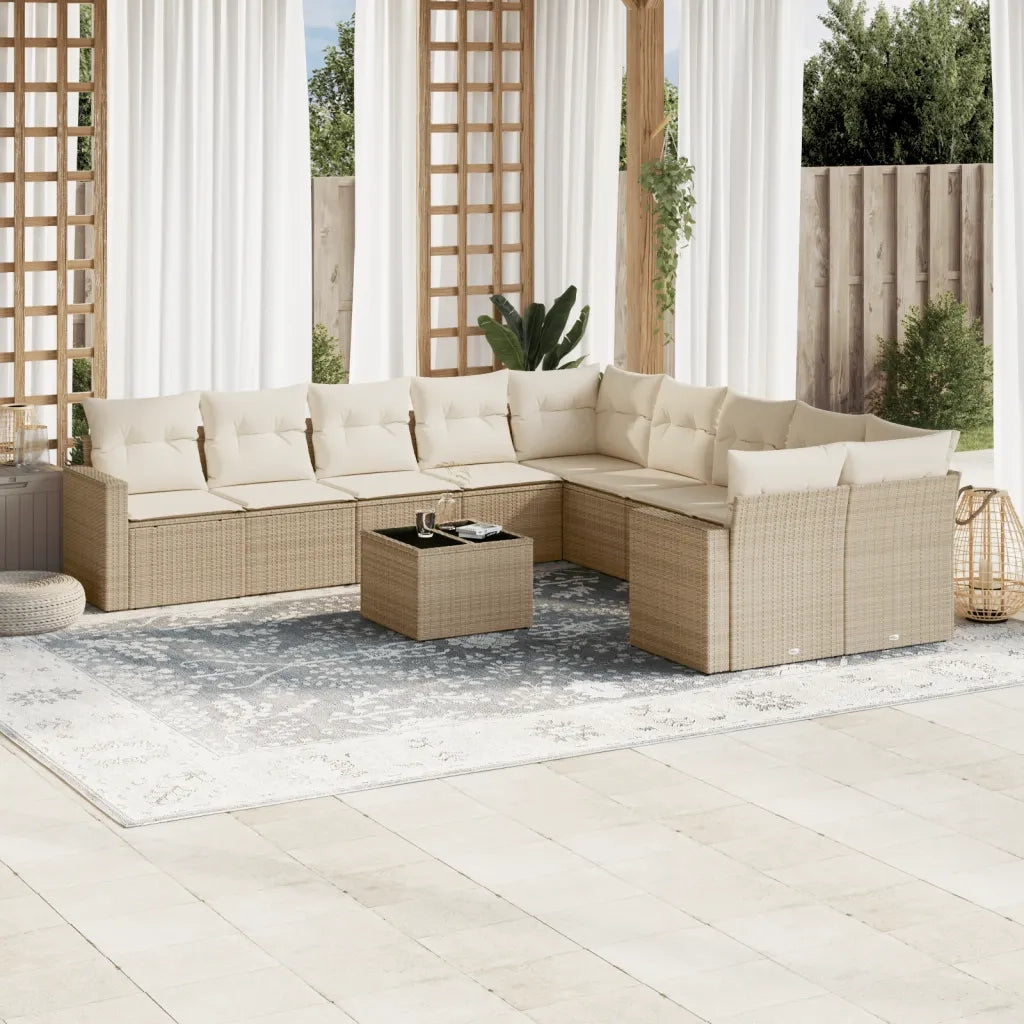 Set Divani da Giardino 11 pz con Cuscini Beige in Polyrattan 3251855