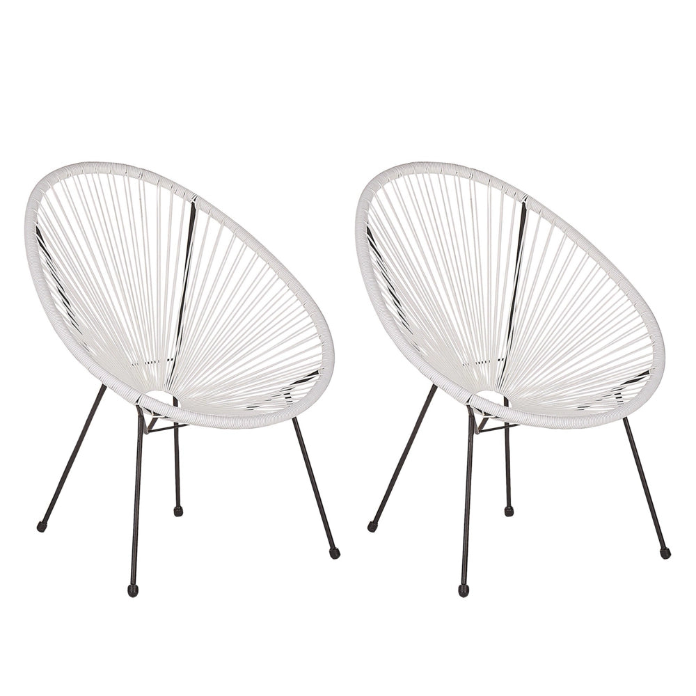 Set di 2 Sedie da Giardino Bianche Rattan Sintetico Resistente e Duraturo