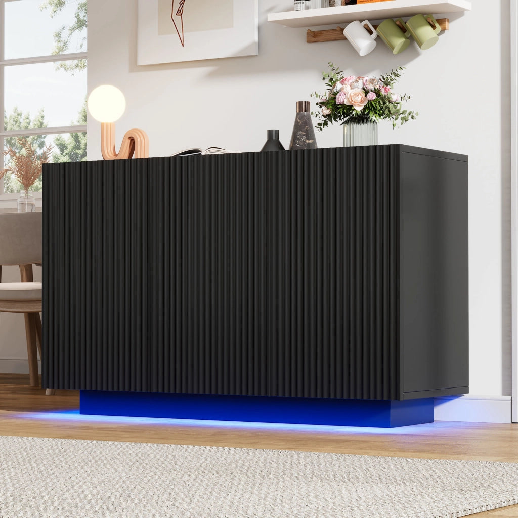 Sideboard moderno 120x40x75 cm con LED Bluetooth; effetto marmo; nero
