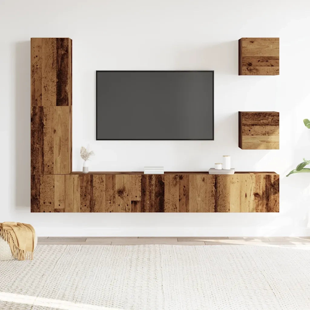 Set Mobile TV 5 pz-Set di 5 Credenza per TV Montato a Parete Legno Antico in Truciolato 933533