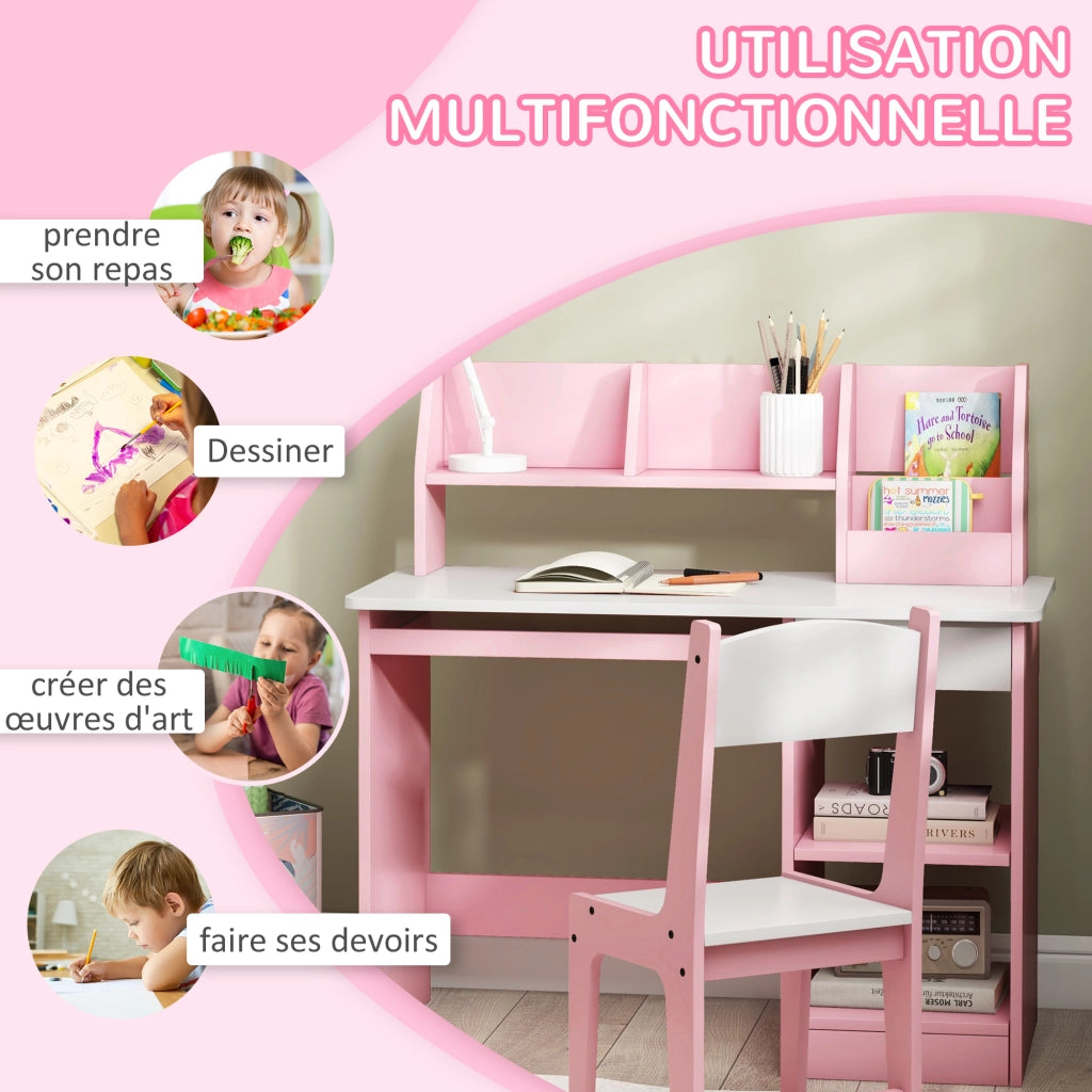 Scrivania bambini con sedia ergonomica cassetto ripiano tastiera 90x45x90 cm ¨C Xylo ¨C Rosa