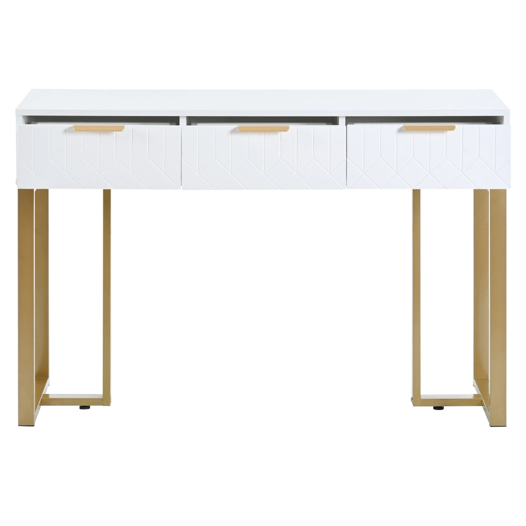 TAVOLO CONSOLLE con cassetti, bianco e oro, MDF