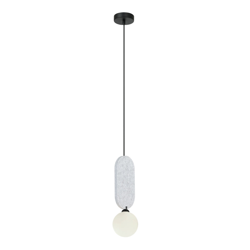 Sospensione Lorenzo Italux feltro grigio, globo bianco G9 25W