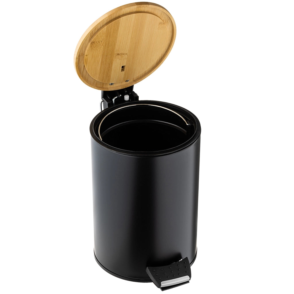 Cestino per rifiuti da bagno KADAX piccolo, 3 litri, in bambù, con pedale, nero opaco.