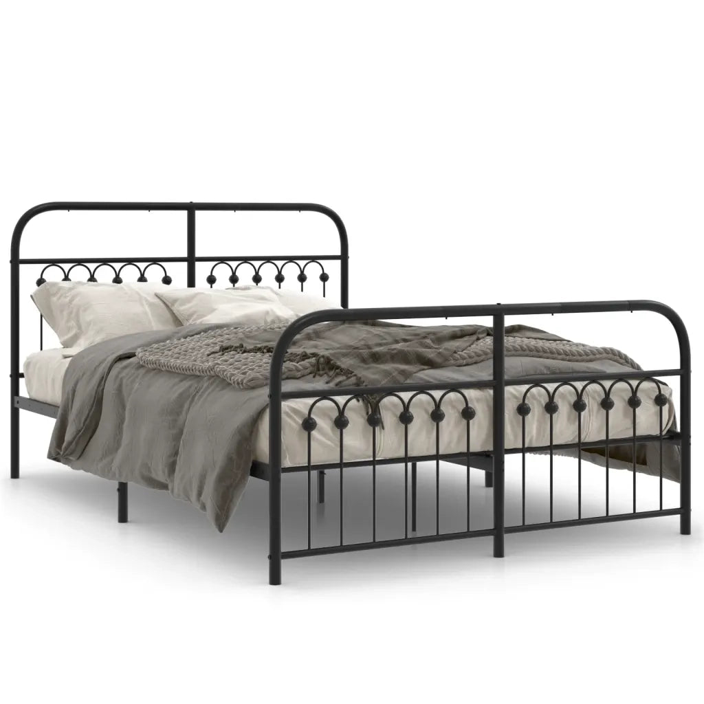 Giroletto con Testiera e Pediera-Struttura Letto Metallo Nero 137x190 cm 178743
