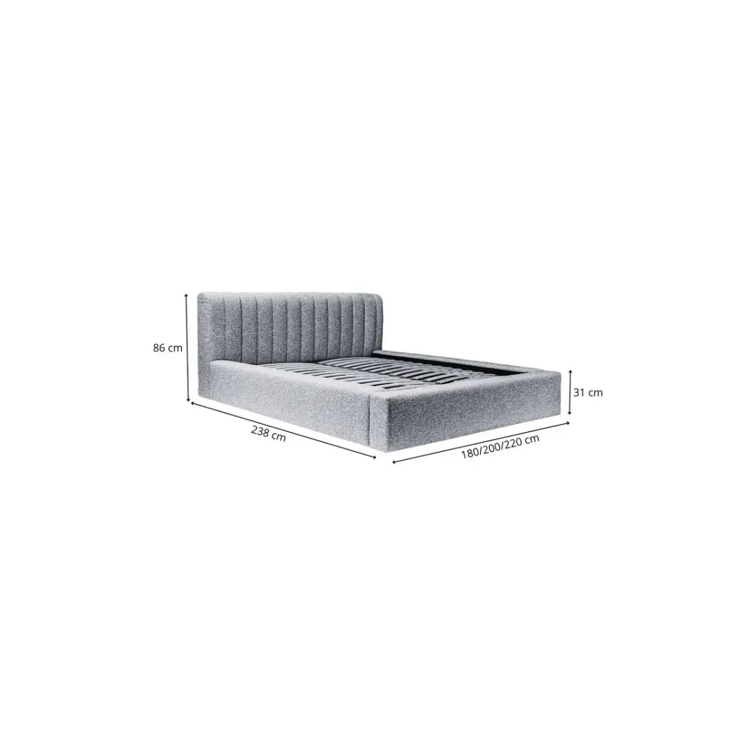 Letto contenitore CERVIN – Tessuto bouclé color sabbia nuvoloso – 140x200 cm – Rete sollevabile – Design di alta gamma