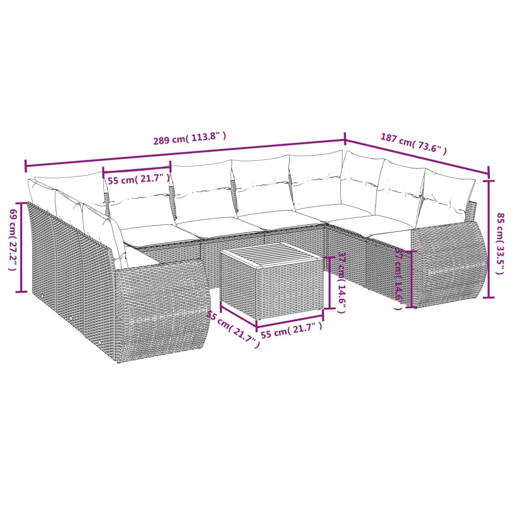 Set Divani da Giardino 10pz con Cuscini in Polyrattan Nerocod mxl 89361