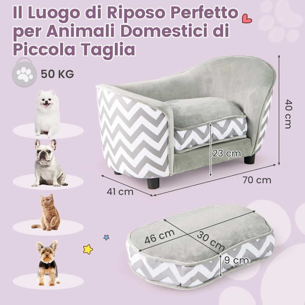 Divano per Cani 70 x 41 x 40 cm, Letto Morbido con Cuscino Imbottito, Copertura Removibile e Lavabile e Gambe, Poltrona per Cani in Velluto, capacità di Carico 50 kg