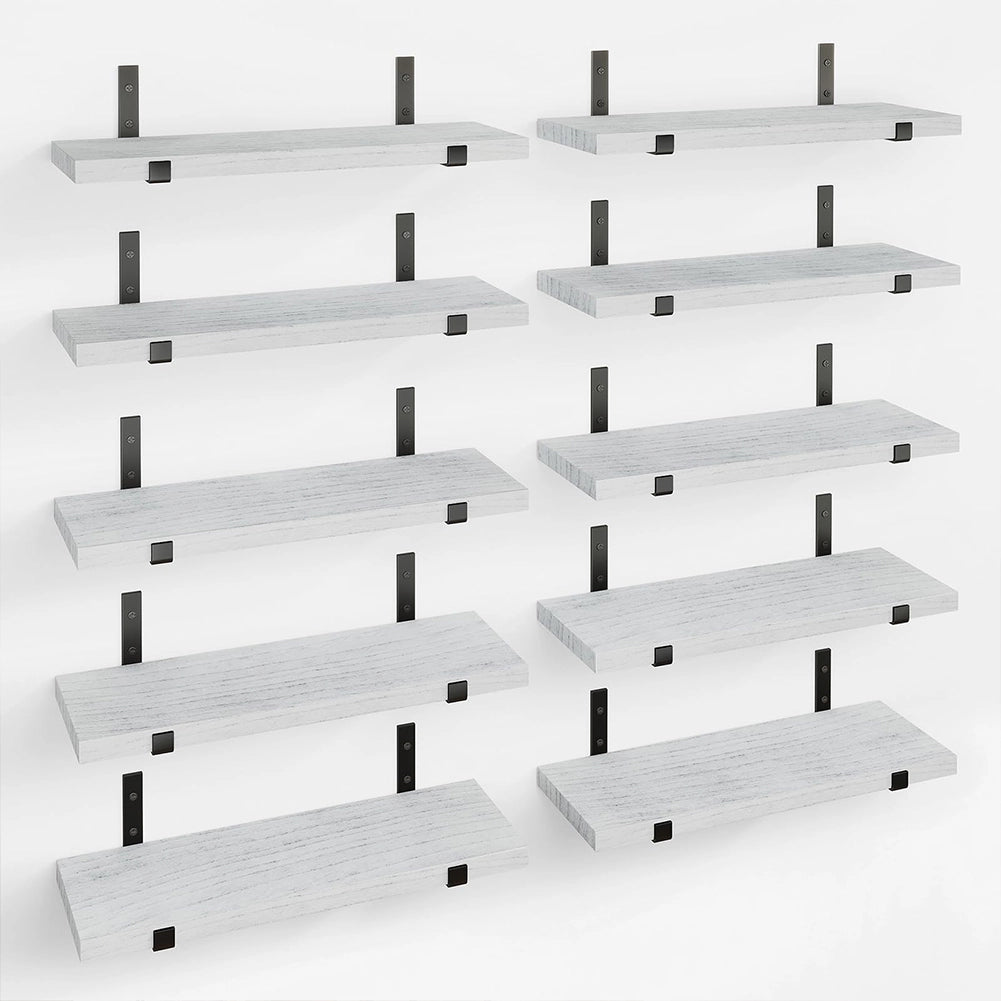 Set 10 Mensole in Legno Grigio da Parete Scaffalatura Muro Salvaspazio 40.5x15cm