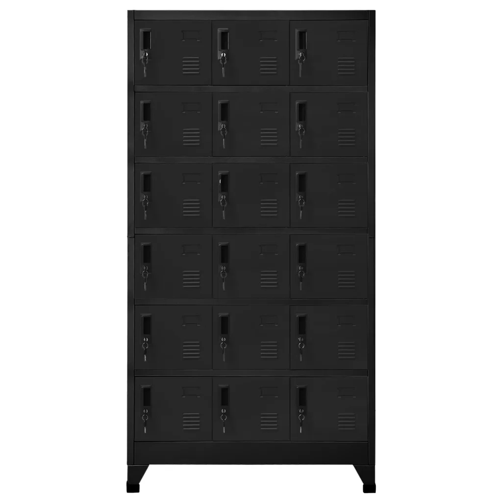 Armadietto contenitore moderno 90 x 40 x 180 cm 18 ante con serratura stile ufficio acciaio nero 02_0047040