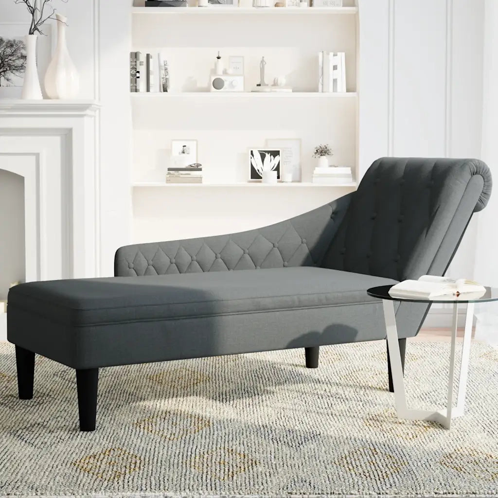 vidaXL Sdraio con Cuscino e Bracciolo Destro in Tessuto Grigio Scuro