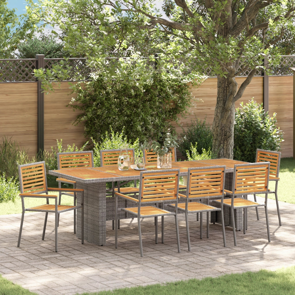 Set da Pranzo da Giardino  da 9 Pezzi Grigio Polyrattan Acciaio
