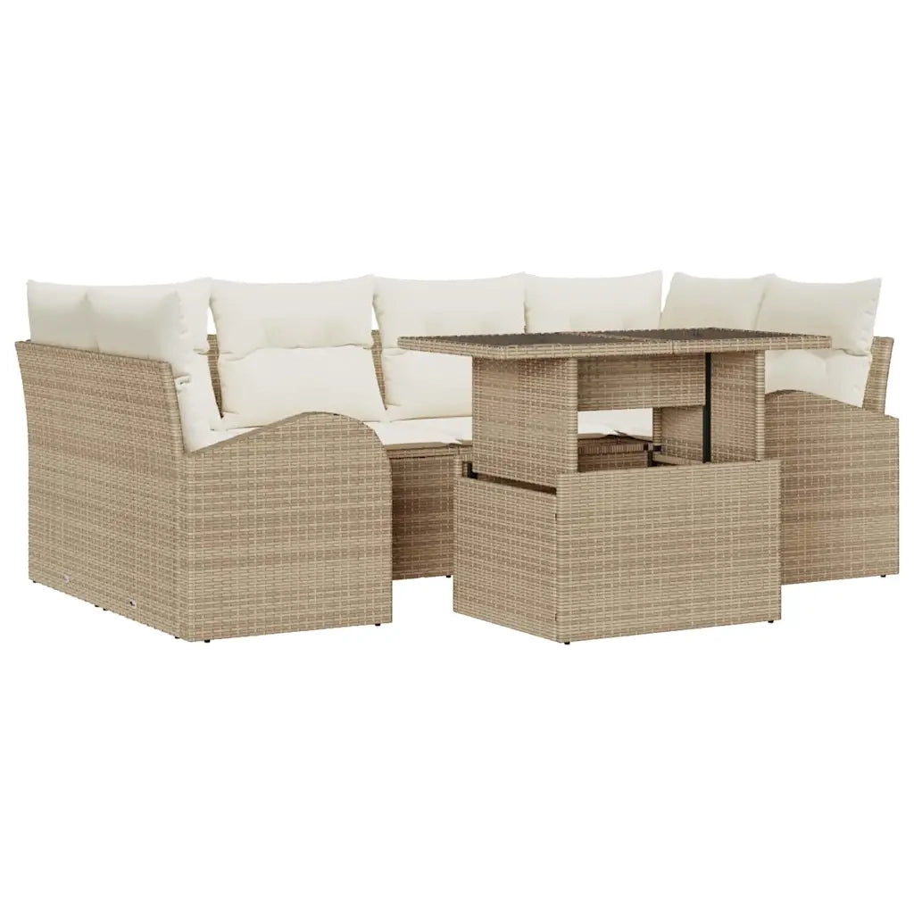 Set Divano da Giardino con cuscino 7 pcs Beige Poly Rattan