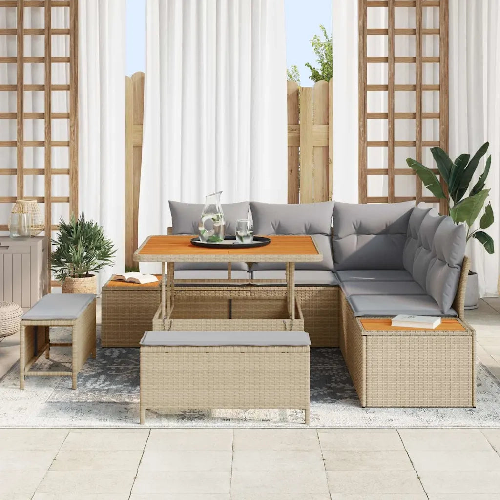 Set Divano da Giardino con cuscino 8 pcs Beige Poly Rattan 3364857